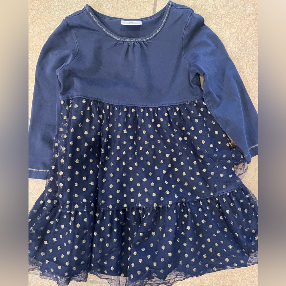Hannah Anderson blue dress with gold dots pattern. size 100 (4)